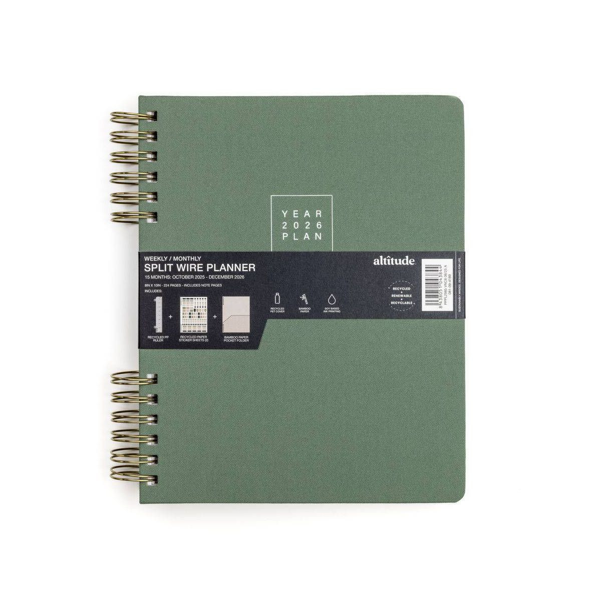 Altitude 2025-2026 15 Months Planner 8"x10" Monthly/Weekly Dark Sage | Target