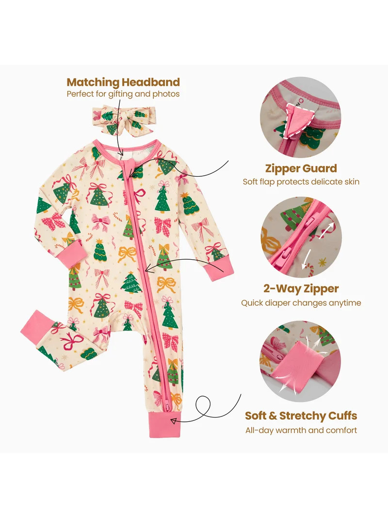 PatPat Baby Christmas Pajamas with Bamboo Viscose Baby Clothes for Girls Snug Fit Footless 2-Way ... | Walmart (US)