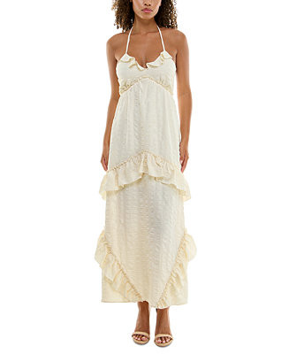 Juniors' Ruffled Halter Open Tie-Back Maxi Dress | Macy's