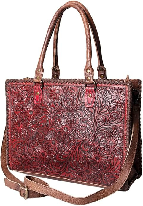 American Darling Briefcase Hand Tooled Genuine Leather Western Women Bag Handbag | Briefcase Bag ... | Amazon (US)
