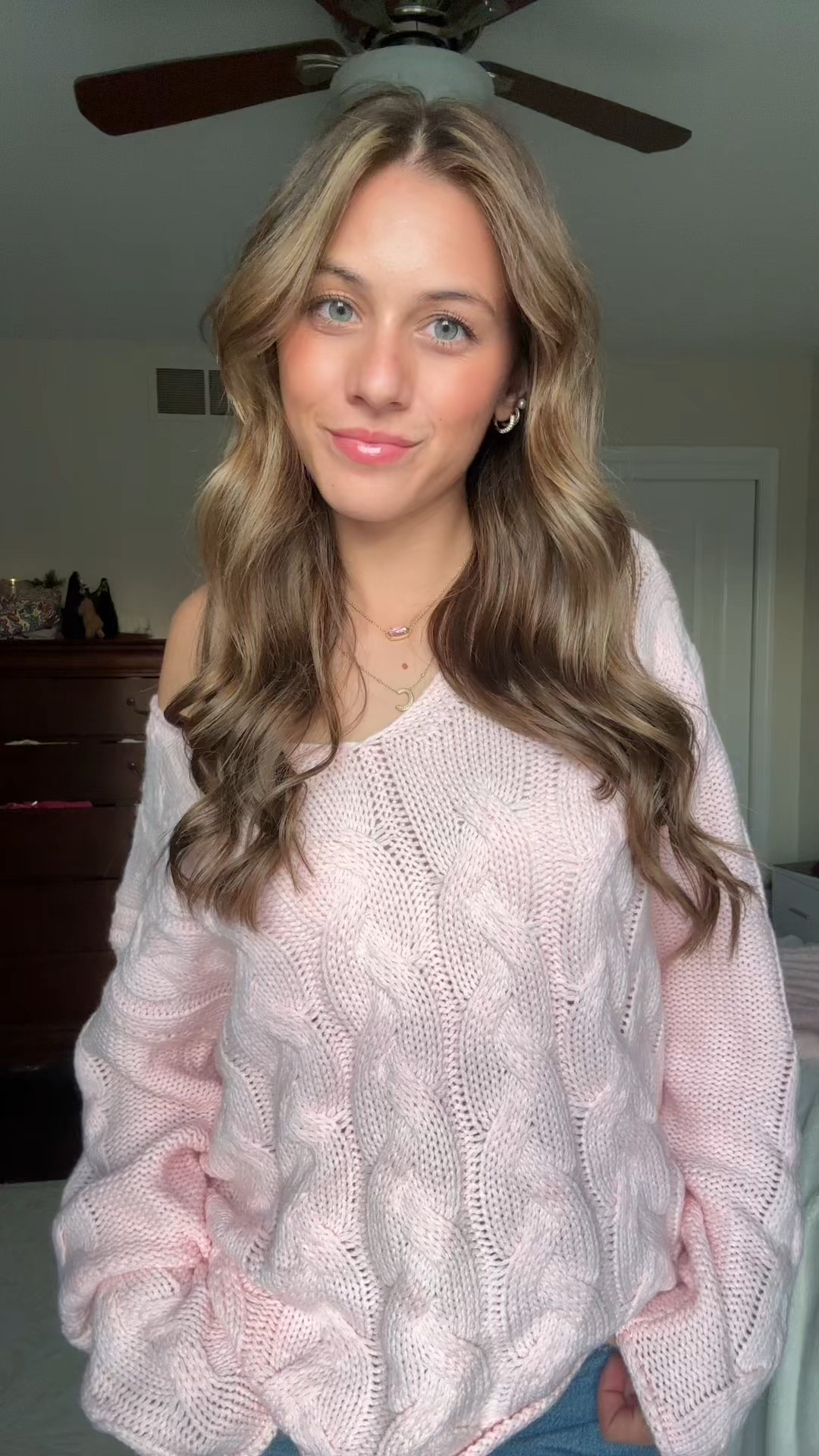 cute winter outfit with a pink cable knit sweater!
#winteroutfit 

#LTKootd #LTKSeasonal #LTKCyberWeek