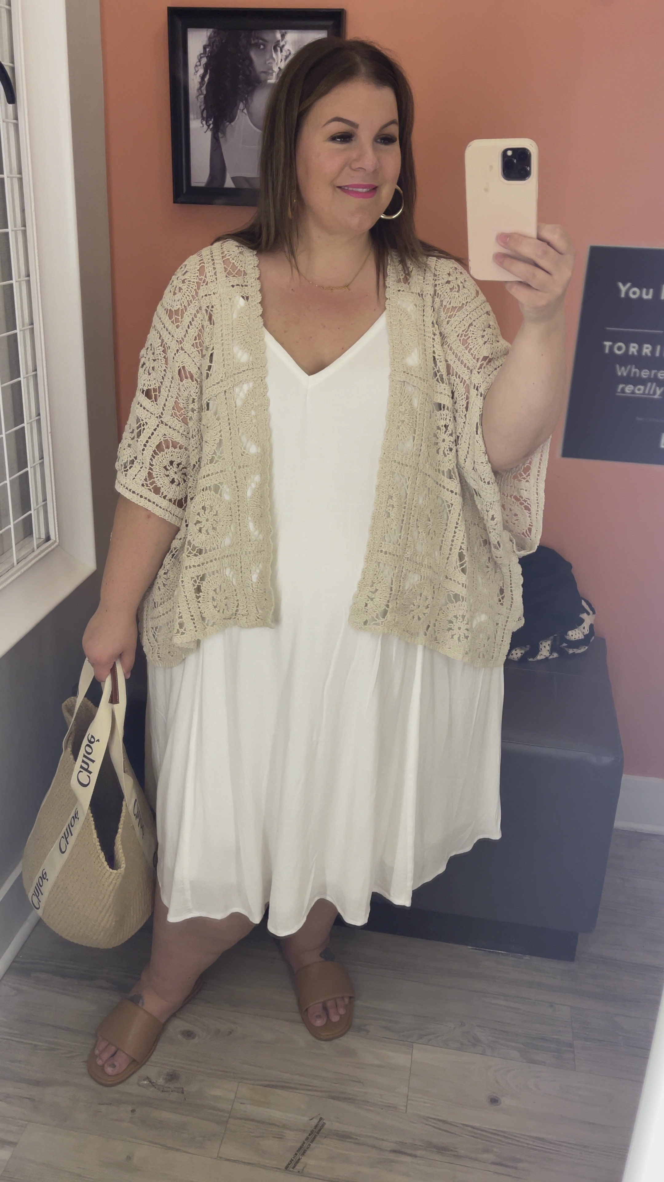 Plus size vacation outfit idea! The ivory dress and crochet ruana are both 50% off today! This would be beautiful to wear for dinner on a beach vacation. Dress runs pretty generous, I’m in a 3X but would definitely size down to a 2X. Ruana is one size and fits TTS. 

#LTKcurves #LTKSeasonal #LTKsalealert
