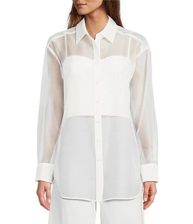 Antonio Melani Priscilla Organza Sheer Long Sleeve Button Front Blouse - 0 | Dillard's