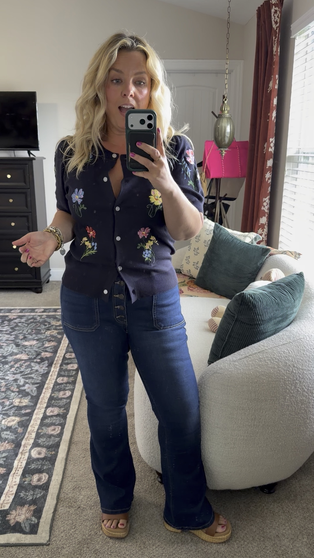 The embroidered flowers on this cardigan are DARLING!!! And these $25 jeans went viral for a reason...they suck in the tummy & lift the booty! All Walmart! I sized down to a medium in the shirt & wearing my true size 12 in the jeans. I also got them in a 10 as I am between sizes, but suggest sizing up if between.

#LTKOver40 #LTKMidsize #LTKPetite