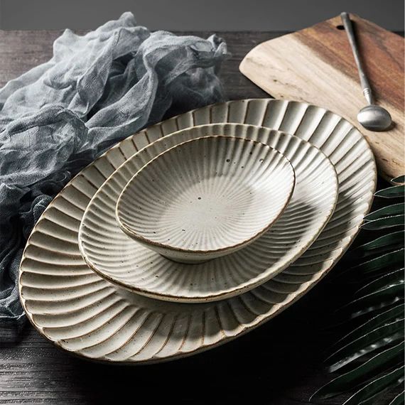 Handmade Japanese style stoneware dinner plate, round plate, ceramic plate, old-fashioned nostalg... | Etsy (US)
