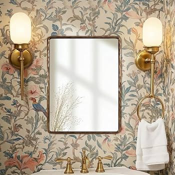 ANDY STAR Hand-Forged Gold Bathroom Mirrors for Wall, 24x30 Inch Vintage Solid Steel Metal Frame ... | Amazon (US)