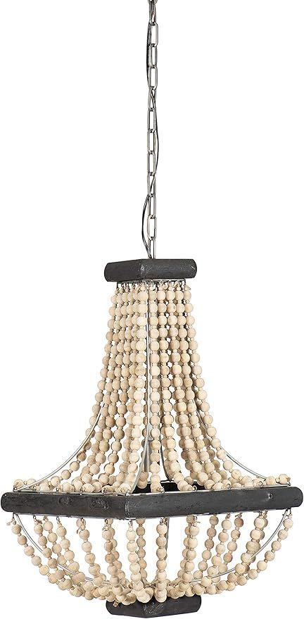 Creative Co-op Wood & Metal Framed Chandelier with Bead Draping, Tan and Black | Amazon (US)