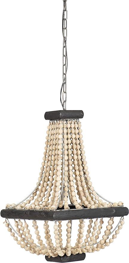 Creative Co-op Wood & Metal Framed Chandelier with Bead Draping, Tan and Black | Amazon (US)