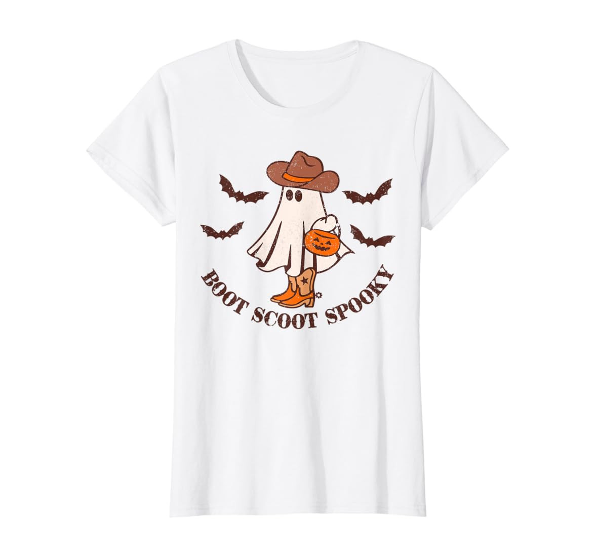Retro Boot Scoot Spooky Funny Western Halloween Cute Ghost T-Shirt | Amazon (US)