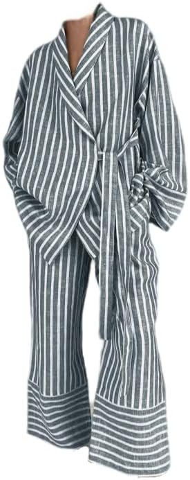 Women's Striped Wrap Fashion Set, Yellow and White, Long Sleeve Top with Wide-Leg Pants | Amazon (US)