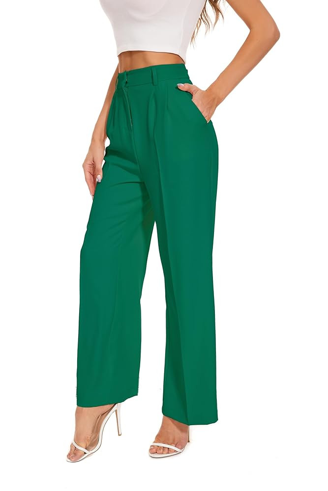 FUNYYZO Wide Leg Pants Women's High Elastic Waisted in The Back Business Work Trousers Long Strai... | Amazon (US)