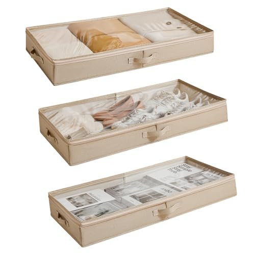 Berdeng 3 Pack Under Bed Storage Containers, Low Profile Underbed Shoes and Clothes Storage Organizer with Sturdy Sidewalls/Bottom, Large Dorm Storage Bins,33 * 17 * 4.5 inches,45L | Amazon (US)