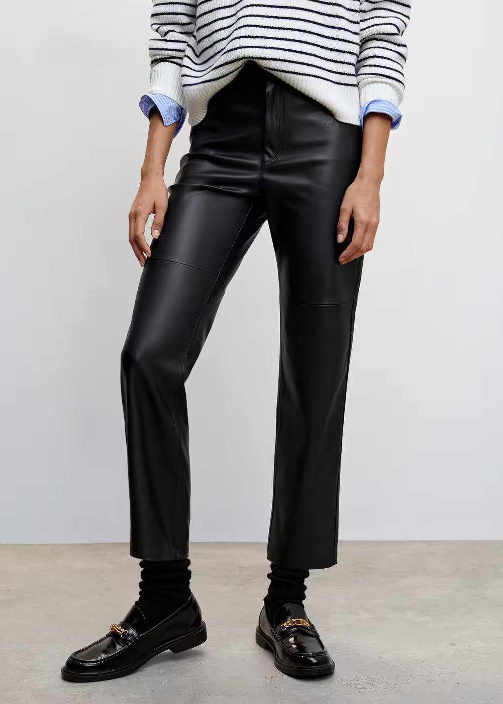 Leather-effect straight trousers | MANGO (US)