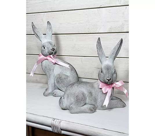 Make Your Selection: Simply Stunning S/2 Large Whitewash Garden Rabbits by Janine Graff | QVC
