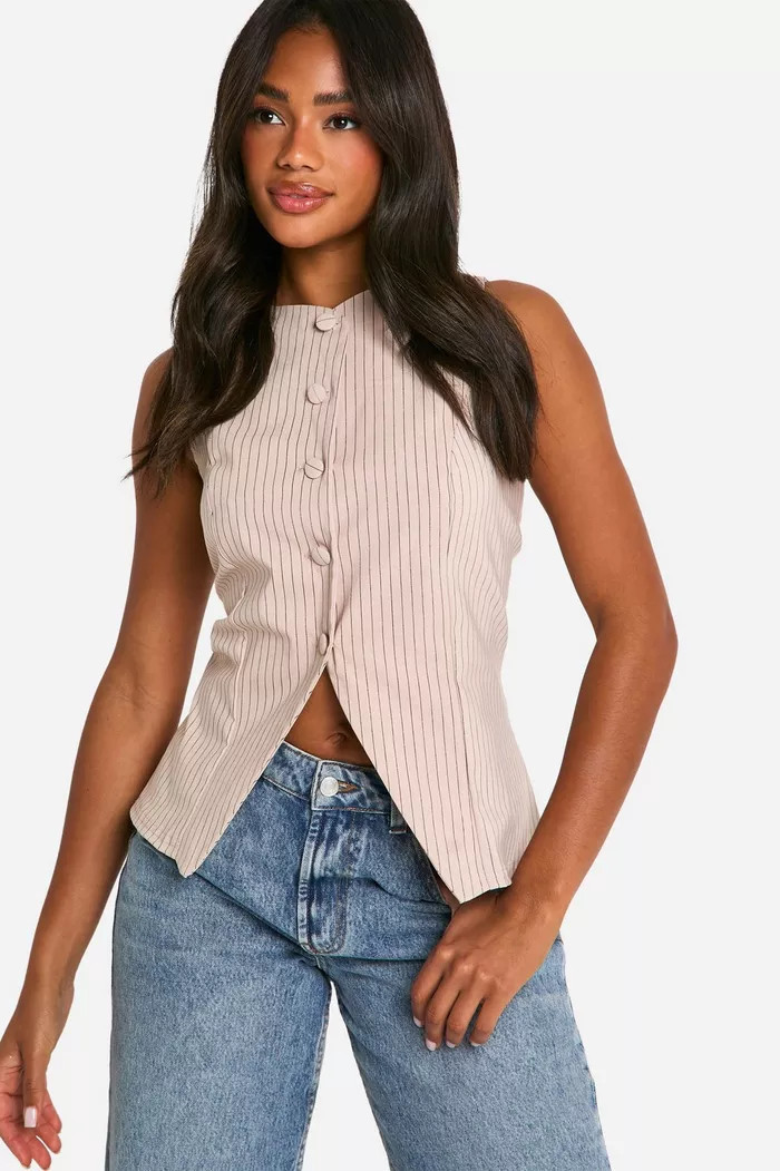 Pinstripe Self Fabric Button Front Vest | boohoo (US & Canada)