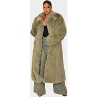 Plus Sage Green Shaggy Faux Fur Maxi Coat | PrettyLittleThing US
