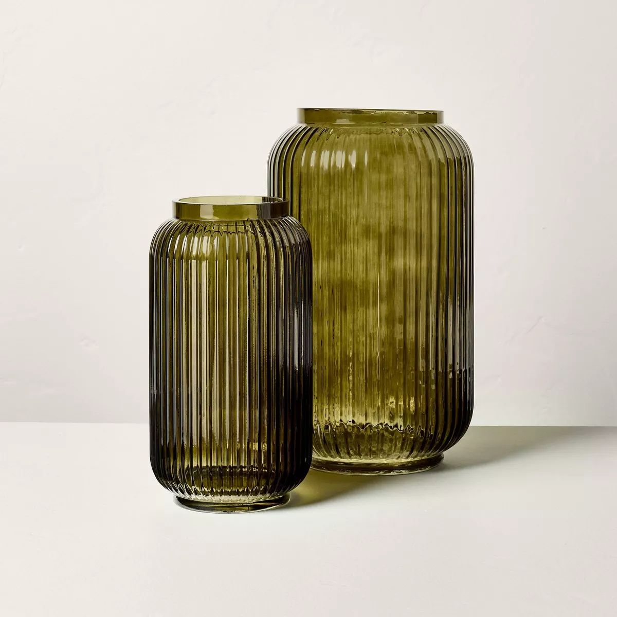 Tinted Glass Ribbed Jug Vase Olive Green - Hearth & Hand™ with Magnolia | Target