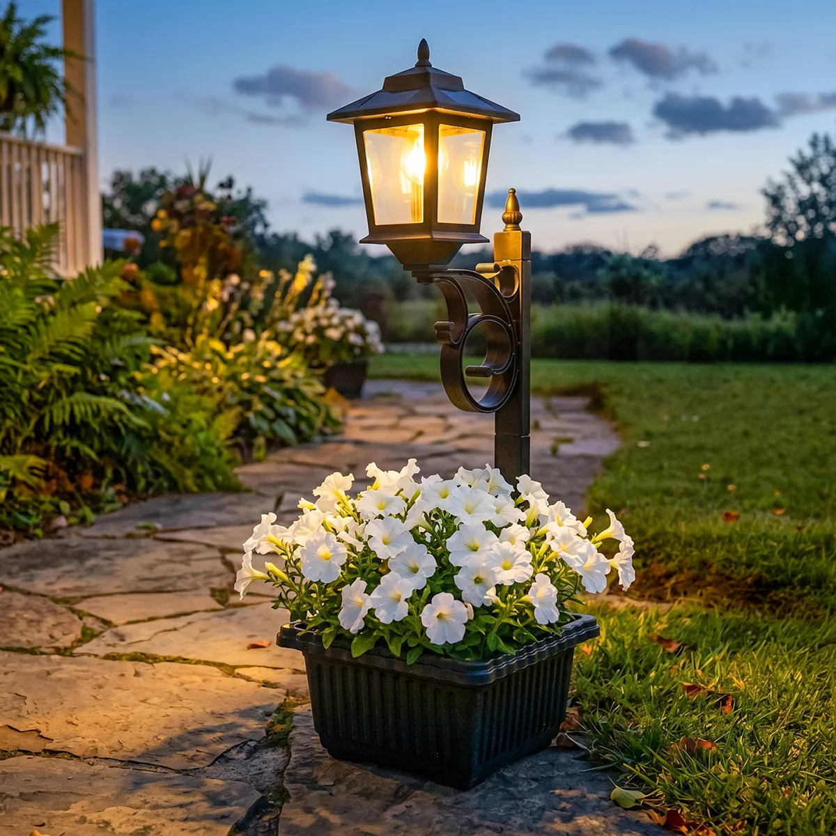 2-in-1 Outdoor Flower Pot with Solar Lamp Post Light, Wall Mount or Freestanding | Wayfair North America