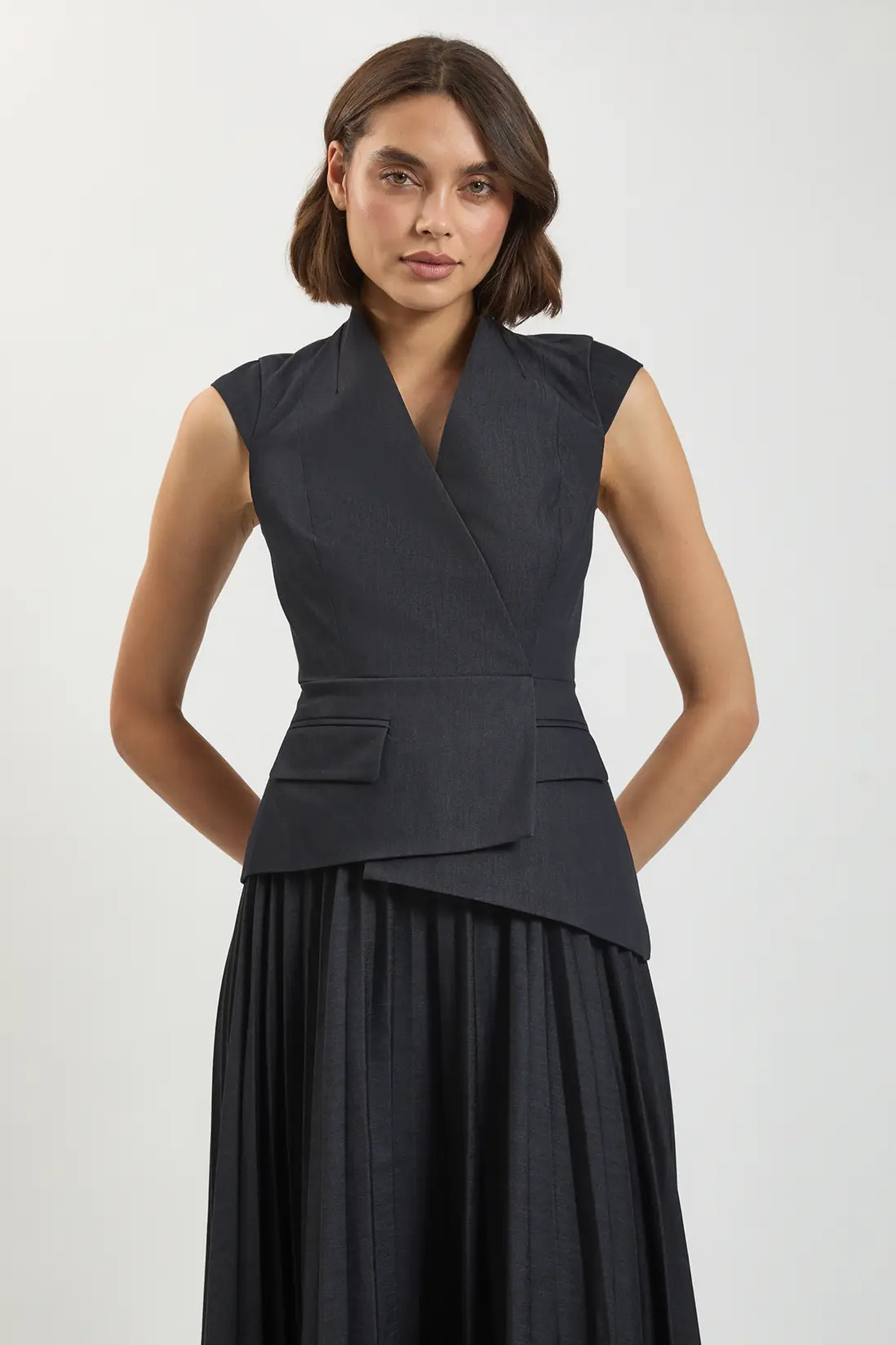 Tailored Denim Pleated Midi Dress | Karen Millen