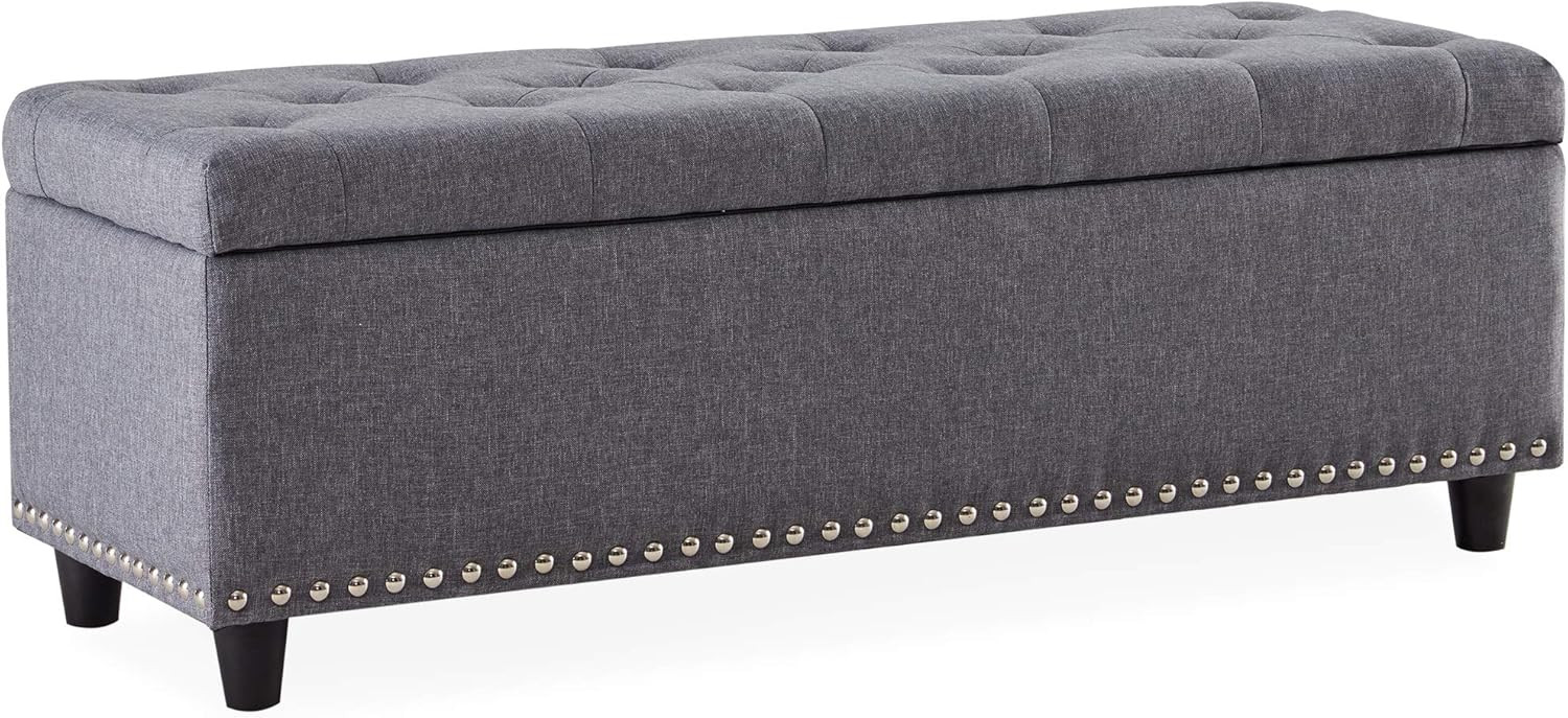BELLEZE 48" Rectangular Gray Storage Fabric Ottoman Bench Tufted Footrest Lift Top | Amazon (US)