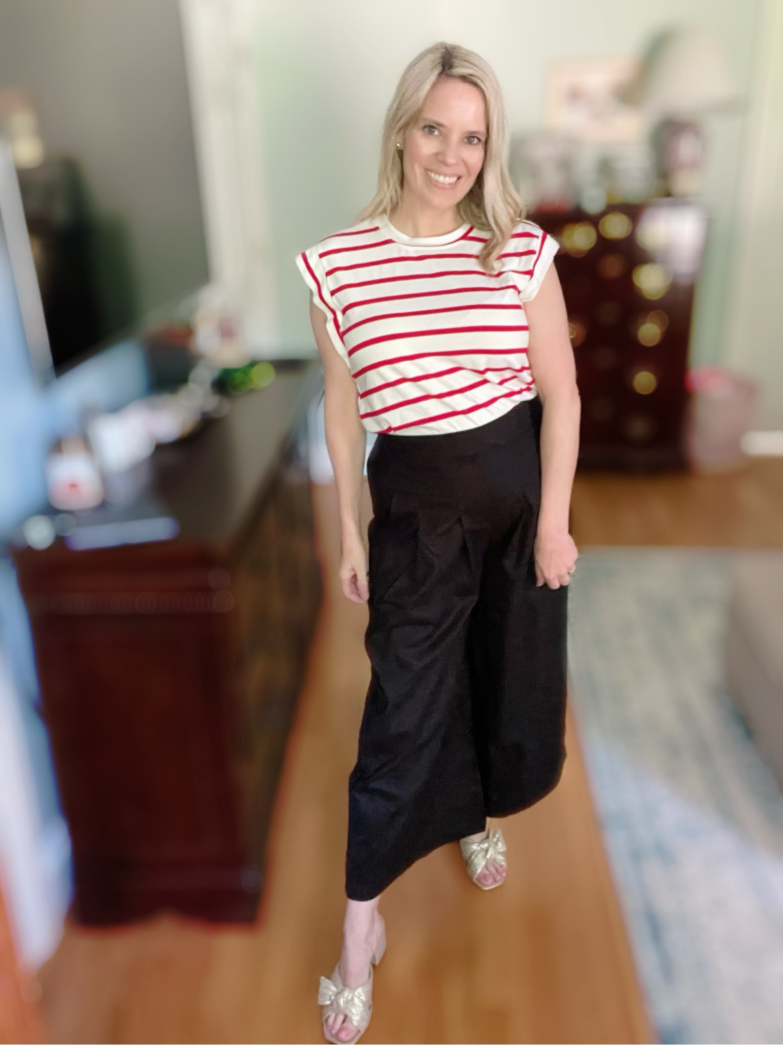 Wide leg black linen pants, striped t-shirt, mom outfit 

#LTKOver40 #LTKFindsUnder50 #LTKFindsUnder100
