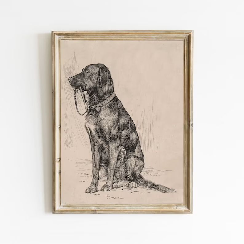 Black Labrador Art Print, Vintage Dog Painting, Antique Animal Portrait, Dog Sketch, Farmhouse Pa... | Etsy (US)
