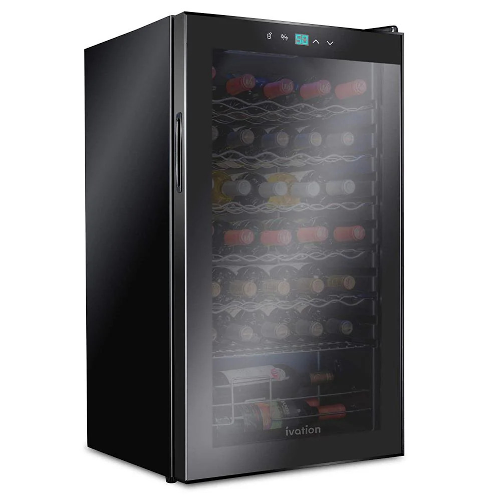 Ivation 18.7-in W 34 -Bottles Black Freestanding Indoor Wine Cooler one_size | IVFWCC341B | Lowe's