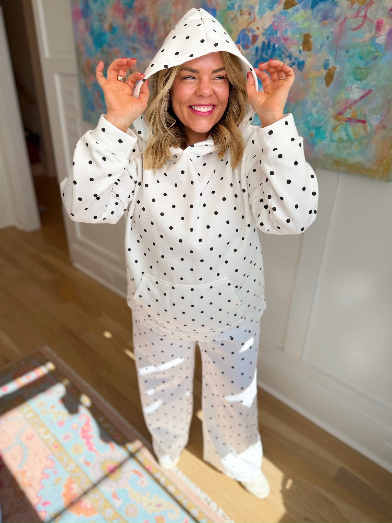 polka dot matching set, loungewear, oversized hoodie, trendy outfit, women’s fashion, chic style, casual cozy style, ootd 

#LTKSeasonal #LTKootd