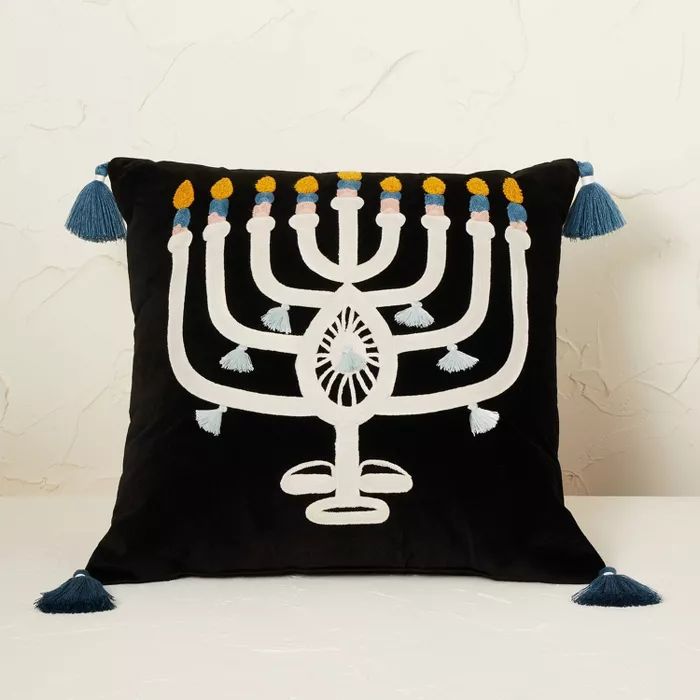 Embroidered Velvet Menorah Square Throw Pillow with Tassels Navy - Opalhouse™ designed with Jun... | Target