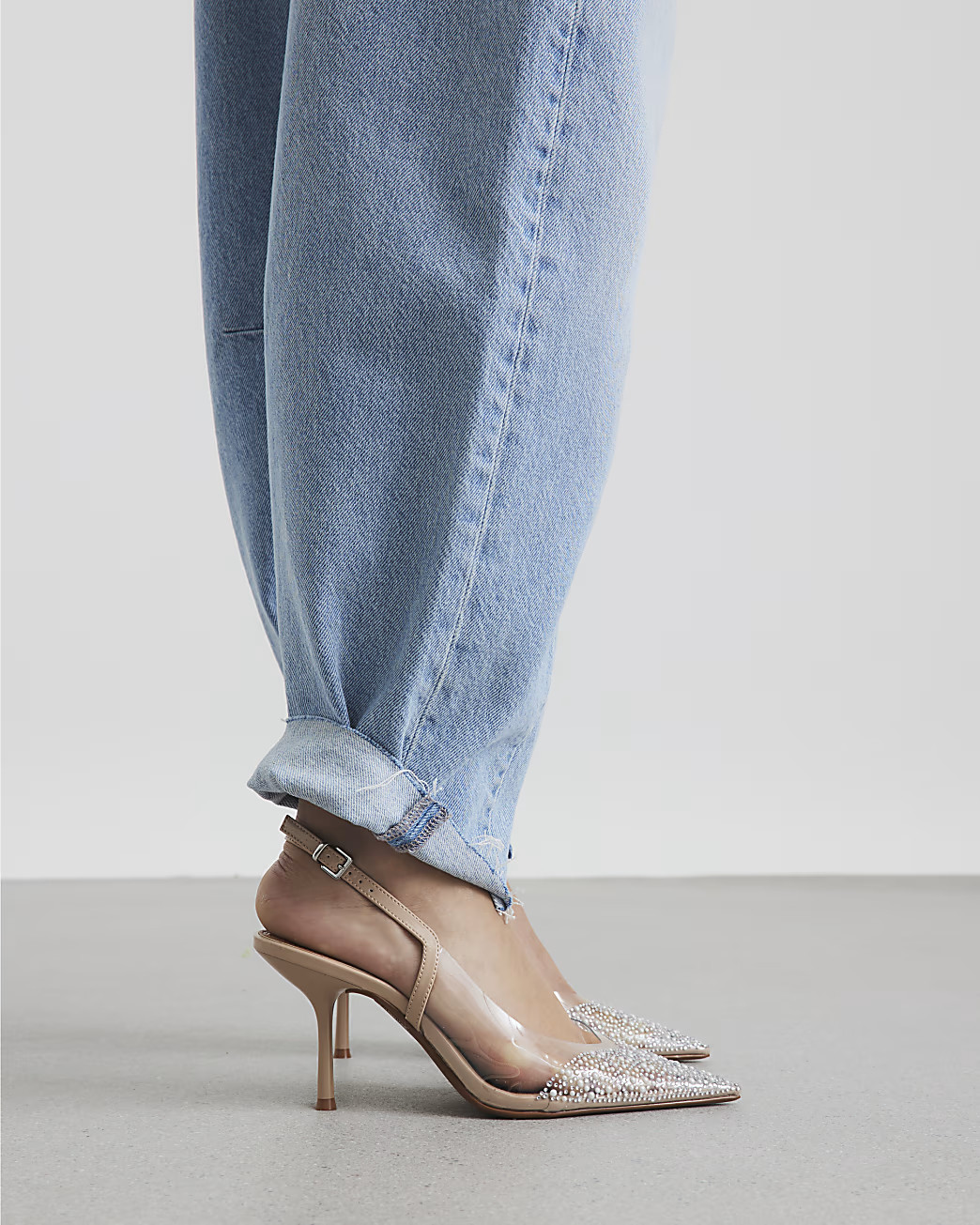Beige Perspex Embellished Pointed Court Heels | River Island UK & IE