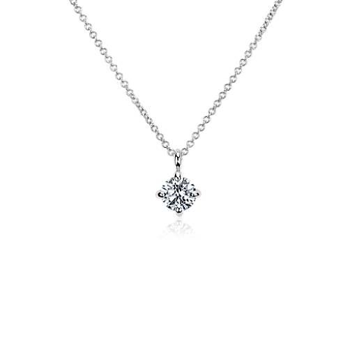 LIGHTBOX Lab-Grown Diamond Round Solitaire Pendant Necklace in 14k White Gold (1/2 ct. tw.) | Blu... | Blue Nile