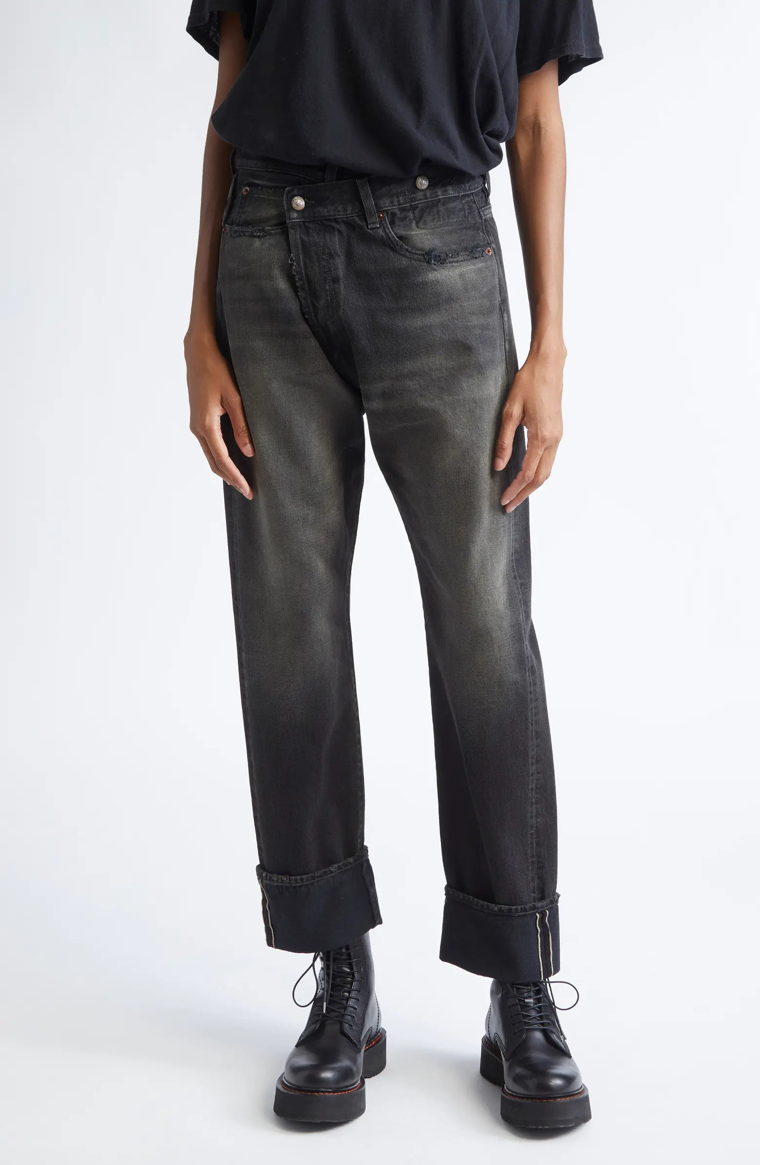 R13 Cuffed Crossover Straight Leg Jeans | Nordstrom | Nordstrom