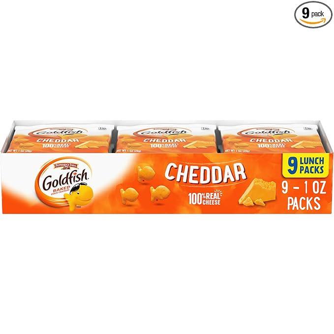 Goldfish Cheddar Cheese Crackers, Baked Snack Crackers, 1 oz On-the-Go Snack Packs, 9 Count Tray | Amazon (US)