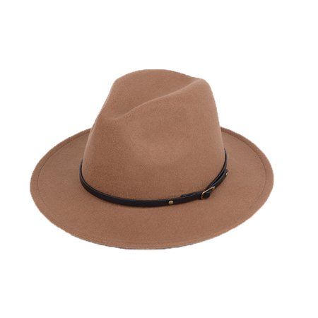Biayxms Unisex Woolen Felt Panama Hats Wide Brim Solid Color Fedora Cowboy Hats with Belt Buckle Lad | Walmart (US)