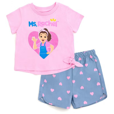 Ms. Rachel Infant Baby Girls T-Shirt and Chambray Shorts Outfit Set Pink / Blue 18 Months | Target