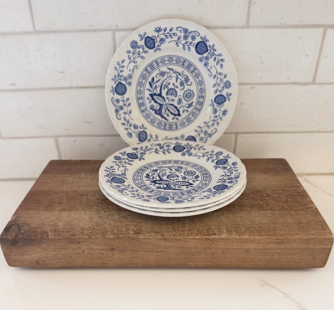 Set of 4 Blue Onion Enoch Wedgwood Blue Heritage 6 Bread and Butter Plates Blue and White England... | Etsy (US)