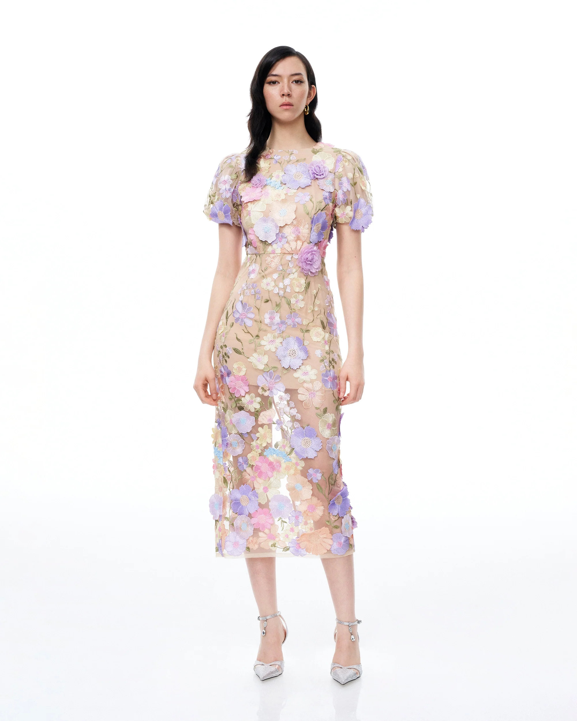 Alaric Round Neck 3D Floral Embroidered Maxi Dress - Pastel Multi | JW PEI US