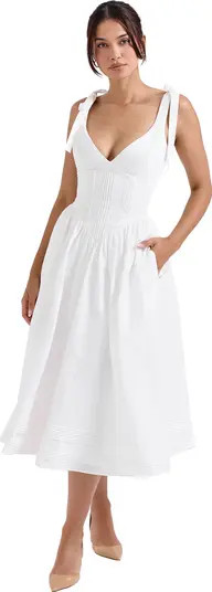 Hattie Lace-Up Stretch Cotton Blend Corset Midi Dress | Nordstrom