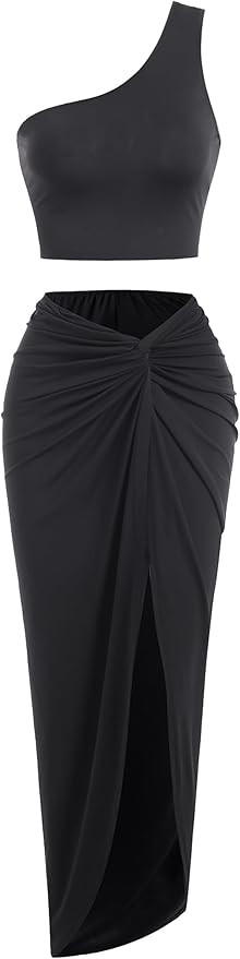 ZAFUL Women’s 2 Pieces Skirt with Crop Tank, High-Slit Twist Skirt Set Bodycon Dress for Party ... | Amazon (US)