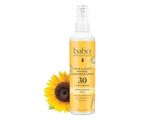 Babo Botanicals Swim & Sport Mineral Sunscreen Spray SPF 30 - Natural Zinc Oxide - Face & Body - ... | Amazon (US)