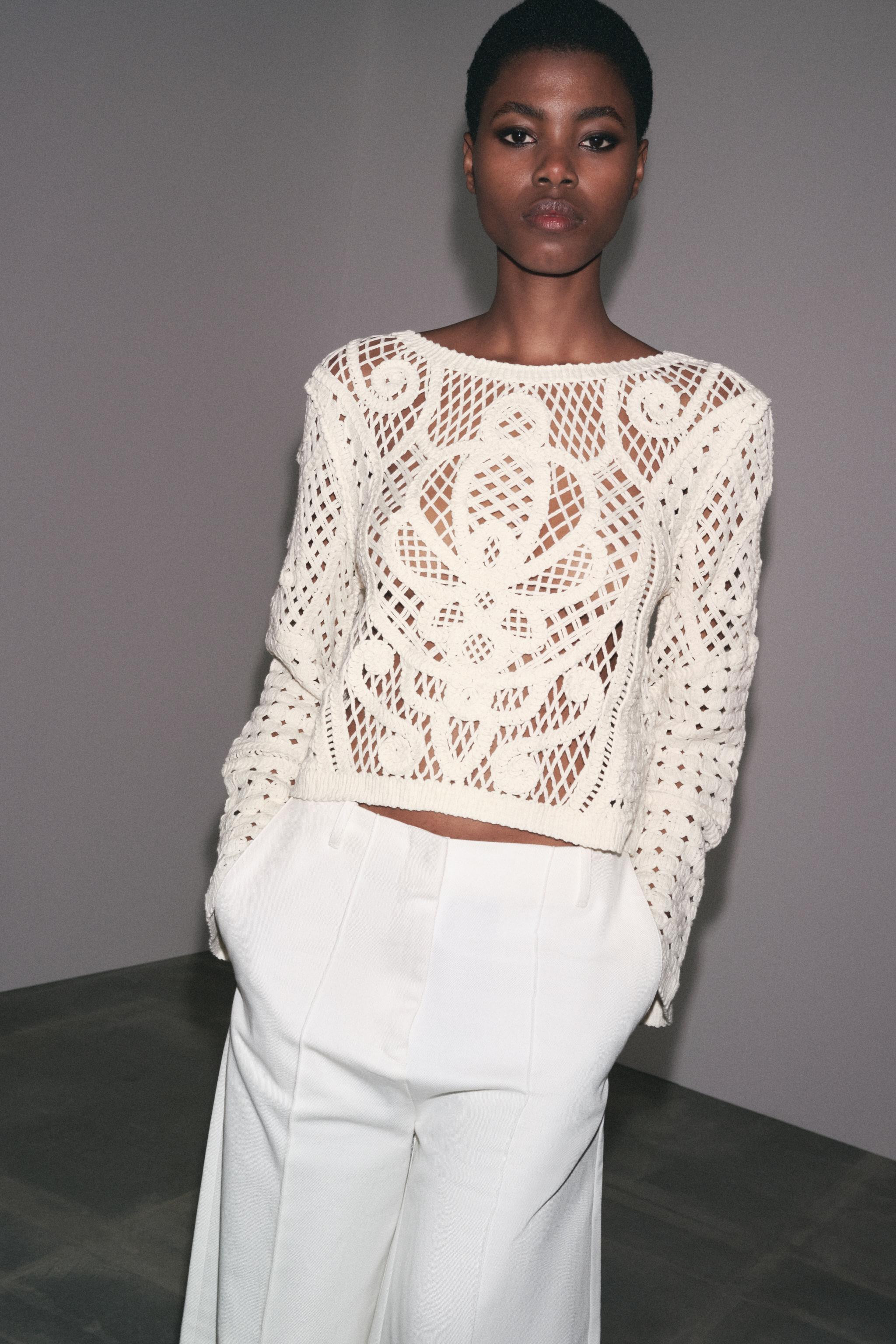 LONG SLEEVE CROCHET TOP | Zara US