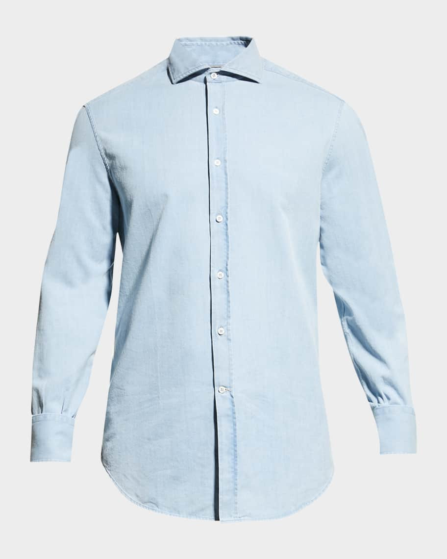 Brunello Cucinelli Men's Denim Sport Shirt | Neiman Marcus