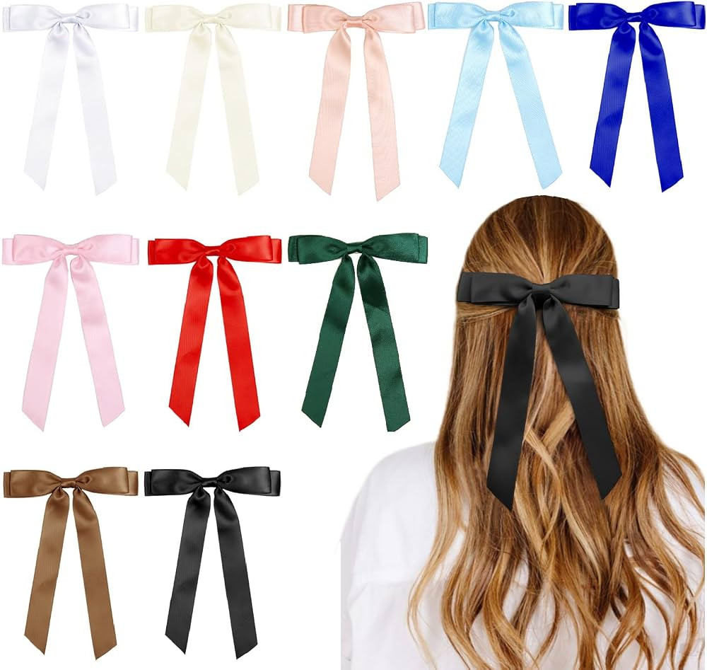 Tobeffect Hair Bows for Women Girls Satin Ribbon Bow, Cute Bow Hair Accessories 10PCS Multicolor | Amazon (US)