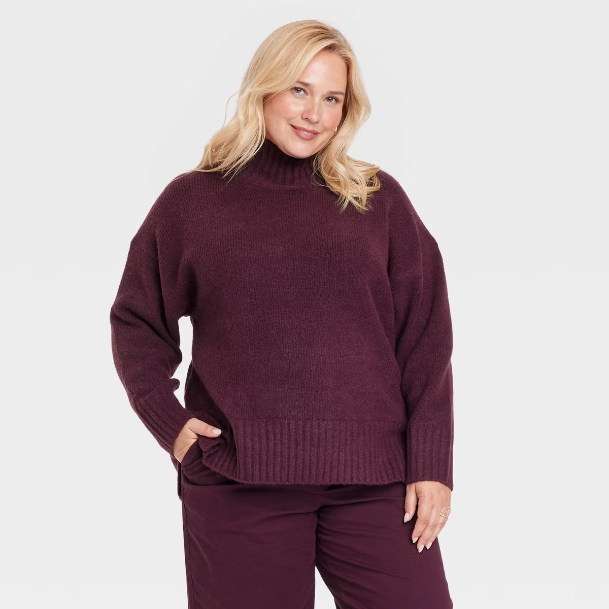 Women's Cozy Knit Mock Turtleneck Pullover Sweater - A New Day™ Burgundy XXL | Target