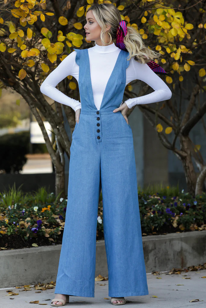 Stop The Chaos Light Chambray Jumpsuit | Red Dress 