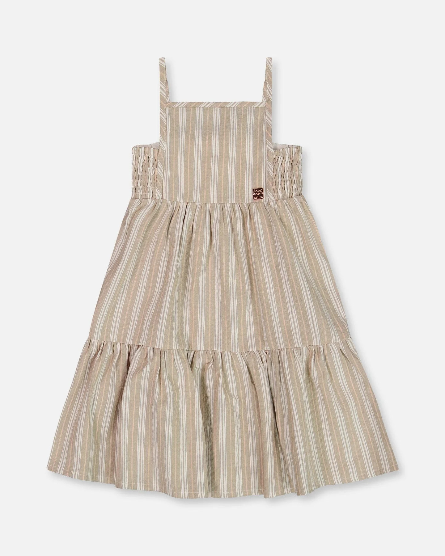 Sleeveless Linen Dress White And Sage Striped - Deux par Deux | Deux par Deux Childrens Designer Clothing