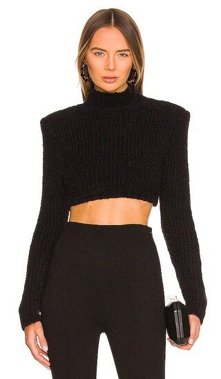 Tory Strong Shoulder Cropped Sweater in Black | Revolve Clothing (Global)