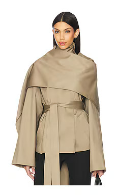 EAVES Yuna Crop Trench in Khaki Greige from Revolve.com | Revolve Clothing (Global)