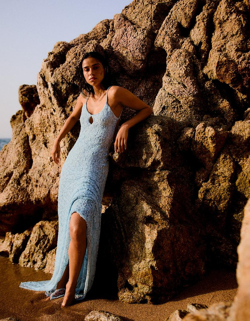 Midi dress with straps | Bershka UK