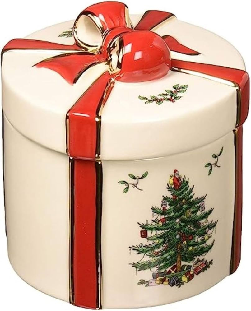 Spode Christmas Tree Gift Box Figurine, 4" Christmas Centerpiece with Red Ribbon & Gold Trim - Fi... | Amazon (US)